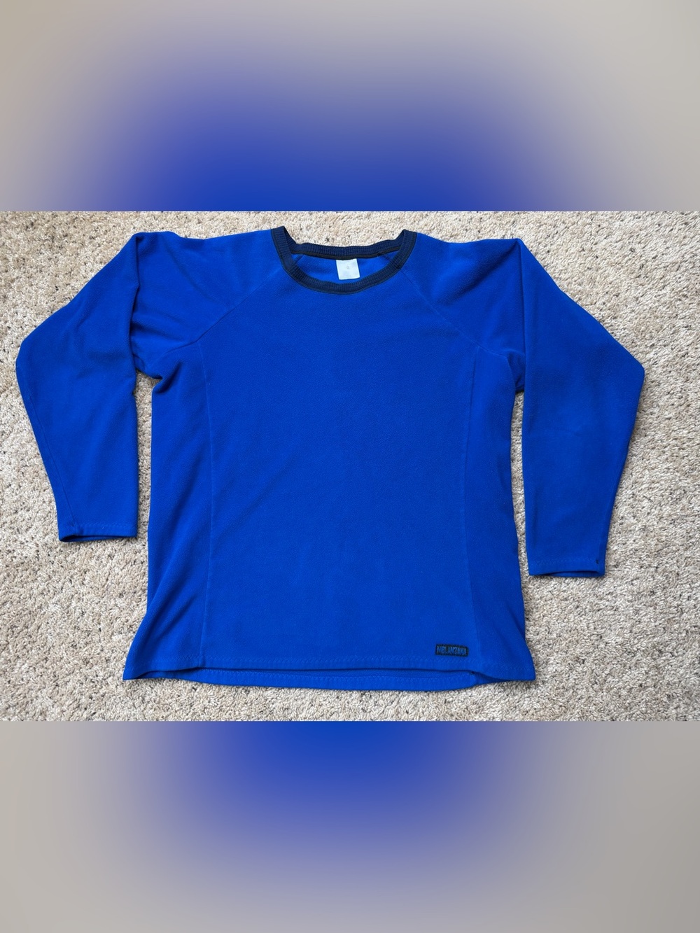 Melanzana Long-Sleeve Crewneck Top in Bright Blue with Black Trim